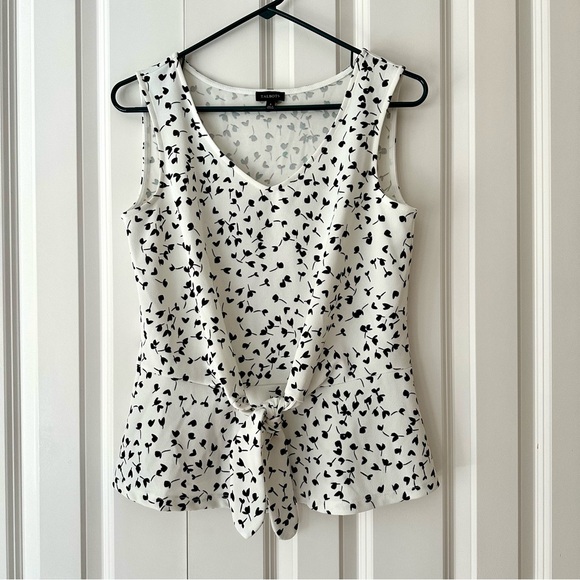 Talbots Black and White Sleeveless Top Tie Accent  V-neck Summer Spring - Picture 1 of 10